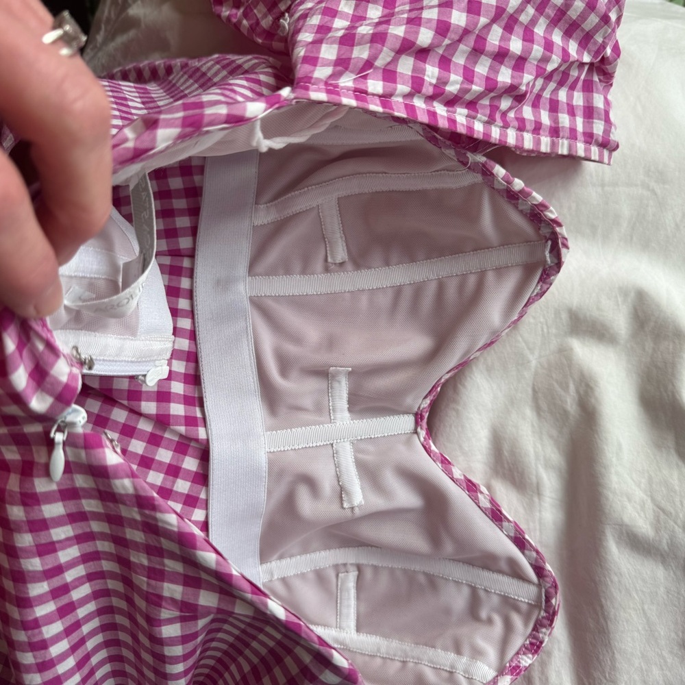 Caroline Constas Pink Gingham Off-the-Shoulders Puff-Sleeve Blouse - Picture 5 of 7